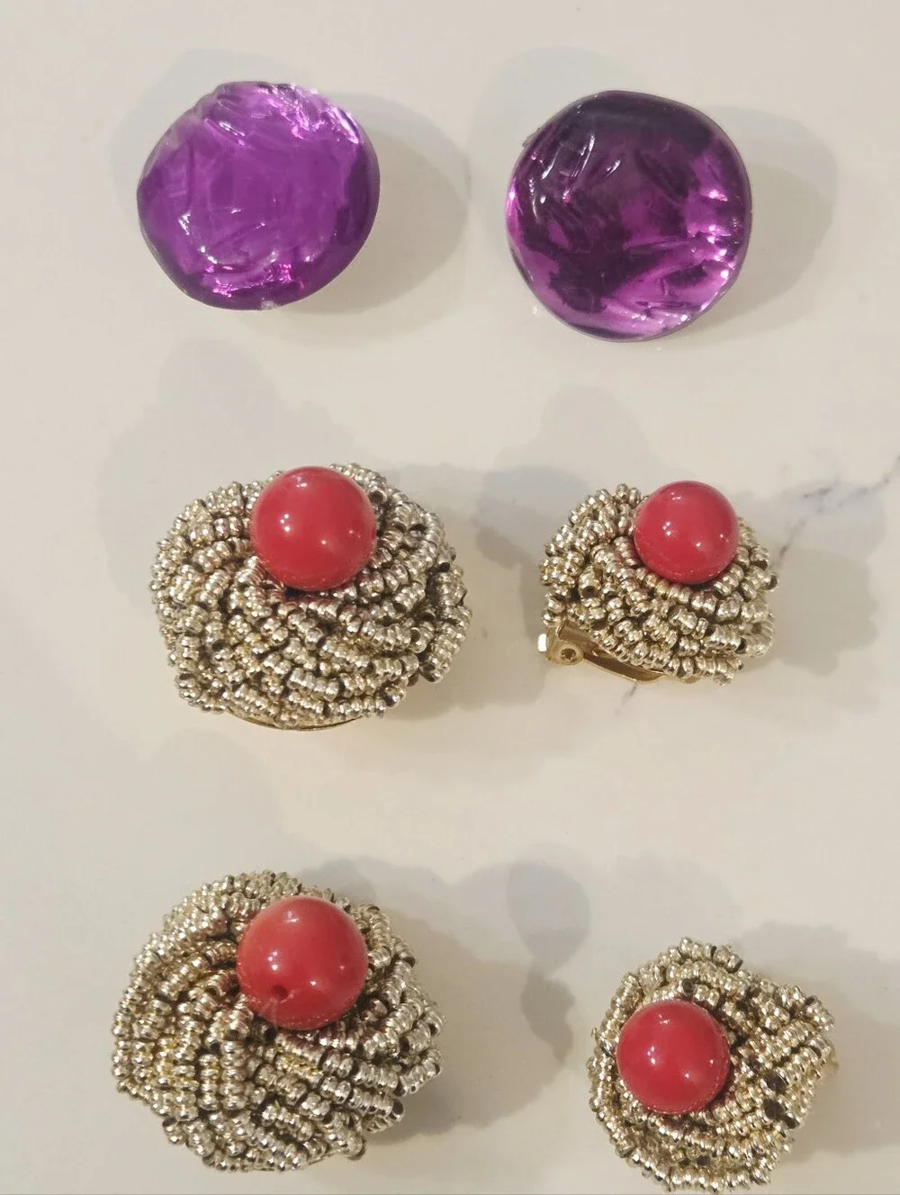 BOLD VTG DALESSIO Mixed Colors  Shapes Gold Earrings Clip On 1980 Runway Lot 6